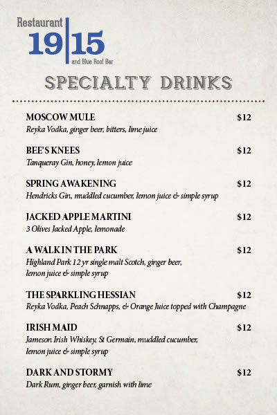specialty drinks menu